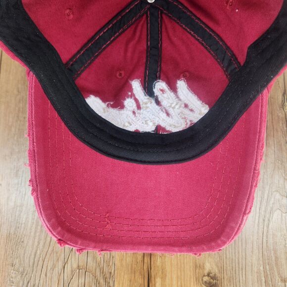 Kbethos "Wine Made Me Do It" Distressed Strapback Hat Cap Red Canvas Embroidered - Picture 8 of 11
